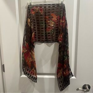 Women’s Brown Orange Scarf Graphic Leaf Fall Print Unbranded Chic Classic Rayon.